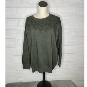 Torrid olive green sweatshirt with floral/skull embroidery Size 1(1X) NWT